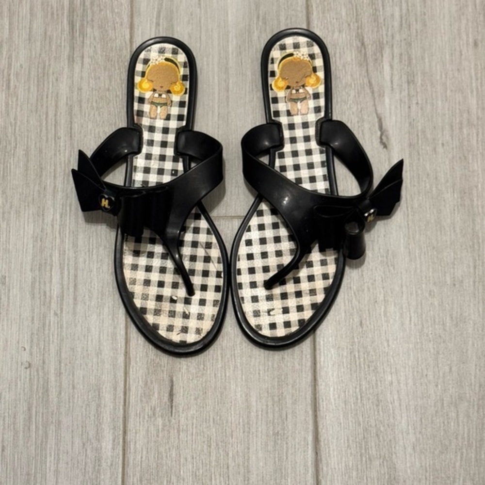 Harajuku Black Sandals with Bow Accent